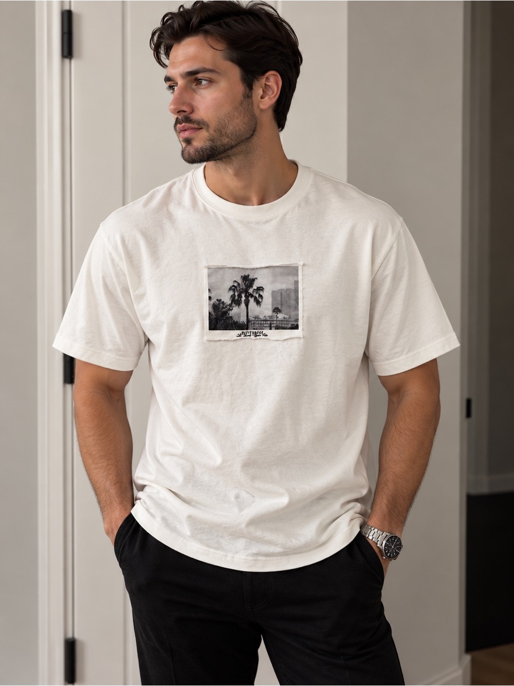Men's Cream Graphic Short-Sleeve Tee - Crewneck Casual
